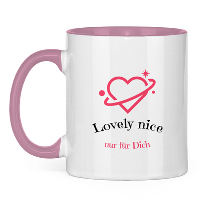 Tasse zweifarbig  Druck mit Herz und Lovely nice