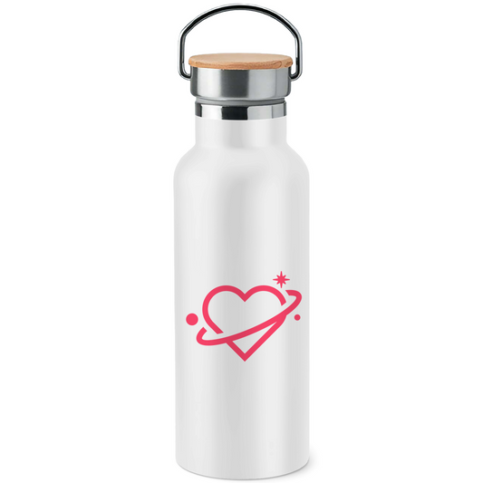 Edelstahl-Trinkflasche mit Bambusdeckel und Herz