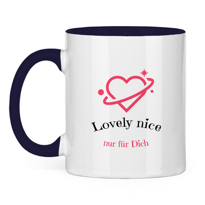 Tasse zweifarbig  Druck mit Herz und Lovely nice