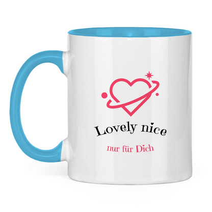 Tasse zweifarbig  Druck mit Herz und Lovely nice