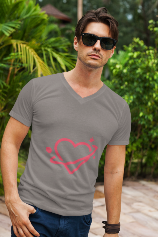 Mens Premium Bio V-Neck T-Shirt -Herz Druck -